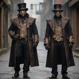 Steampunk villains cloaked in elaborate Victorian-era attire, peppered with gears, brass, and plenty of attitude. Their cruel intentions are matched by menacing mechanical weapons and ominous masks, creating a unique fusion of gentlemanly evil and industrial innovation.