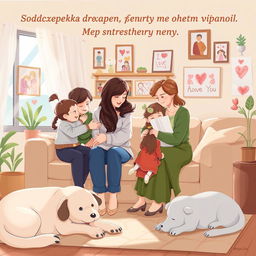 An inspiring illustration titled "Поддержка семьи это очень важно" (Family Support is Very Important), depicting a warm and nurturing scene that embodies the essence of family support