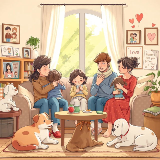 An inspiring illustration titled "Поддержка семьи это очень важно" (Family Support is Very Important), depicting a warm and nurturing scene that embodies the essence of family support