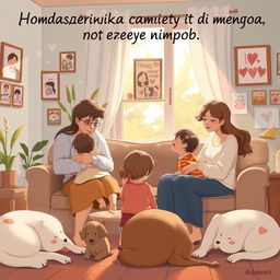 An inspiring illustration titled "Поддержка семьи это очень важно" (Family Support is Very Important), depicting a warm and nurturing scene that embodies the essence of family support