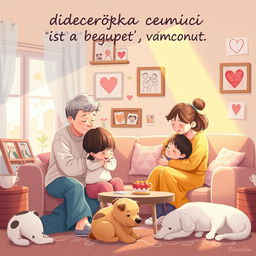 An inspiring illustration titled "Поддержка семьи это очень важно" (Family Support is Very Important), depicting a warm and nurturing scene that embodies the essence of family support