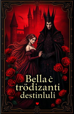 A gothic book cover for a story titled 'Bella și trandafiri destinului'