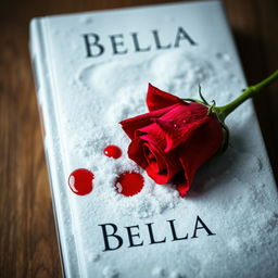 A striking book cover featuring a solitary red rose with sharp thorns, gracefully resting on a blanket of pristine white snow