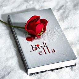 A striking book cover featuring a solitary red rose with sharp thorns, gracefully resting on a blanket of pristine white snow