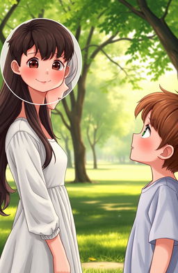 A scene depicting a girl and a boy emotionally separating from each other, showcasing their expressions of sadness and longing