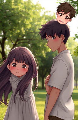 A scene depicting a girl and a boy emotionally separating from each other, showcasing their expressions of sadness and longing