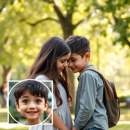 A scene depicting a girl and a boy emotionally separating from each other, showcasing their expressions of sadness and longing, framed in a vertical format