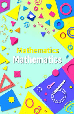 A vibrant and engaging math cover book design, featuring colorful geometric shapes, numbers, and symbols