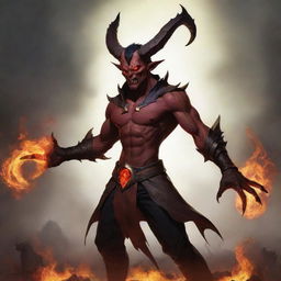 A demon version of Sett from League of Legends. This concept incorporates Sett's iconic design elements while adding dark, infernal features such as burning eyes, horns and fiery fists.