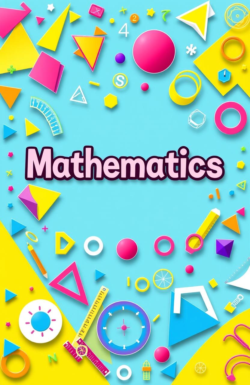 A vibrant and engaging math cover book design, featuring colorful geometric shapes, numbers, and symbols