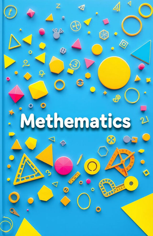 A vibrant and engaging math cover book design, featuring colorful geometric shapes, numbers, and symbols