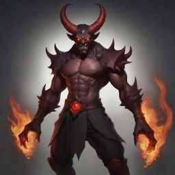 A demon version of Sett from League of Legends. This concept incorporates Sett's iconic design elements while adding dark, infernal features such as burning eyes, horns and fiery fists.