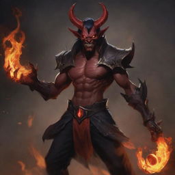 A demon version of Sett from League of Legends. This concept incorporates Sett's iconic design elements while adding dark, infernal features such as burning eyes, horns and fiery fists.