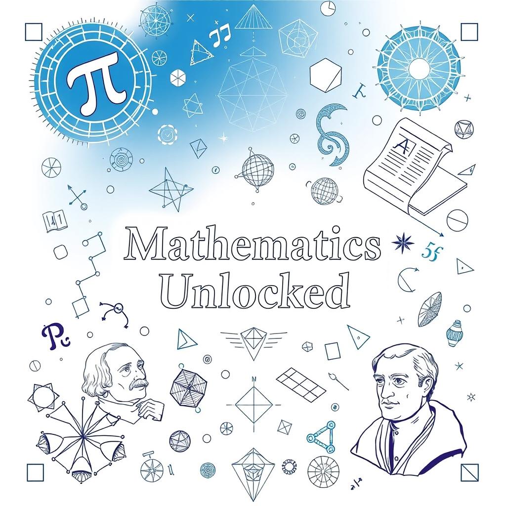 A visually striking mathematics book cover design that features intricate geometric patterns and mathematical symbols such as pi, integrals, and fractals