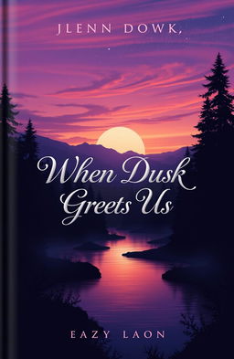 A mystical book cover design titled 'When Dusk Greets Us'