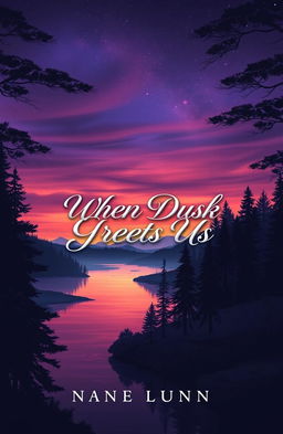 A mystical book cover design titled 'When Dusk Greets Us'