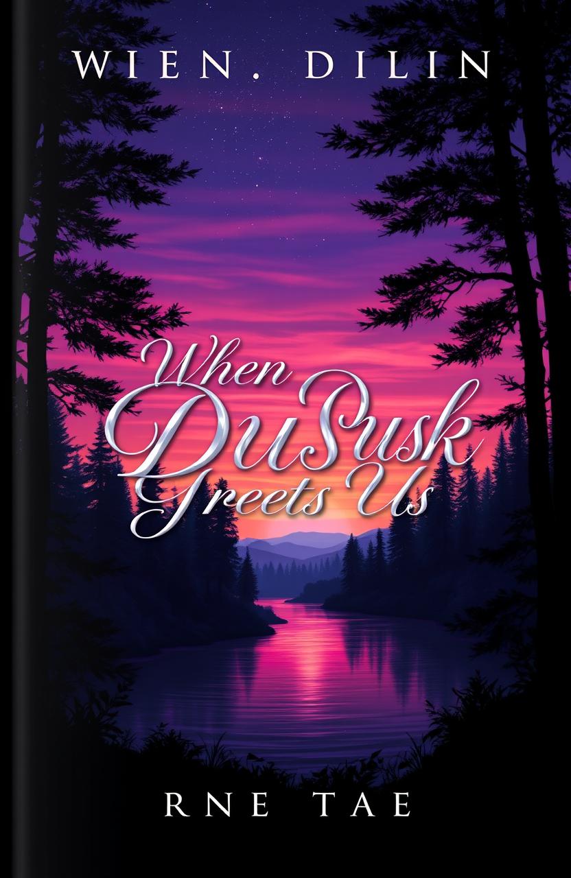 A mystical book cover design titled 'When Dusk Greets Us'