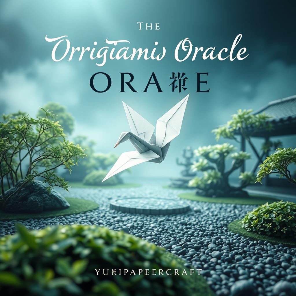 A captivating book cover design for 'The Origami Oracle' by Yuki Papercraft, featuring a mystical eastern fantasy theme