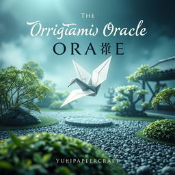 A captivating book cover design for 'The Origami Oracle' by Yuki Papercraft, featuring a mystical eastern fantasy theme