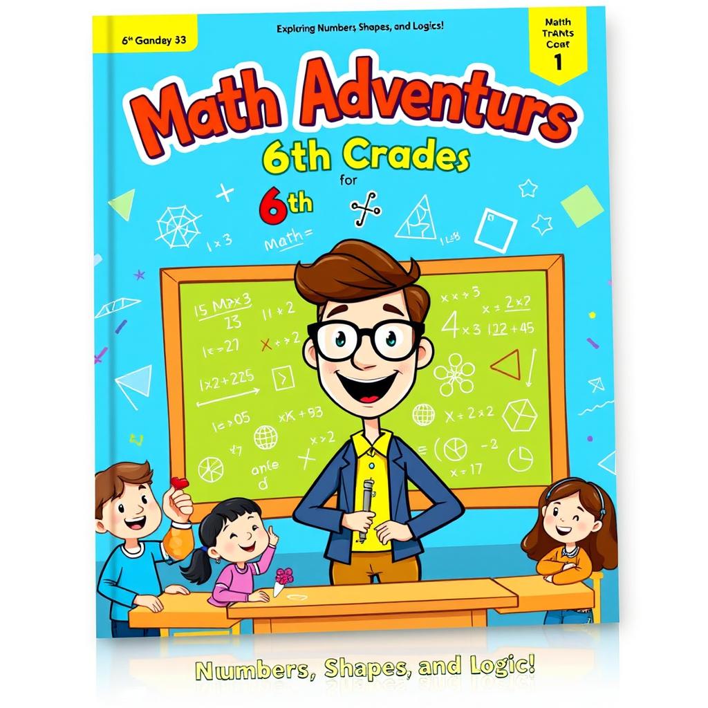 A vibrant and engaging book cover design for a 6th-grade mathematics textbook