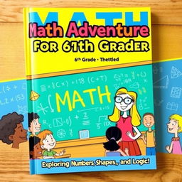 A vibrant and engaging book cover design for a 6th-grade mathematics textbook