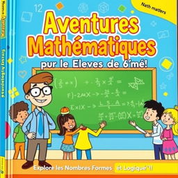 A vibrant and engaging book cover design for a 6th-grade mathematics textbook in French