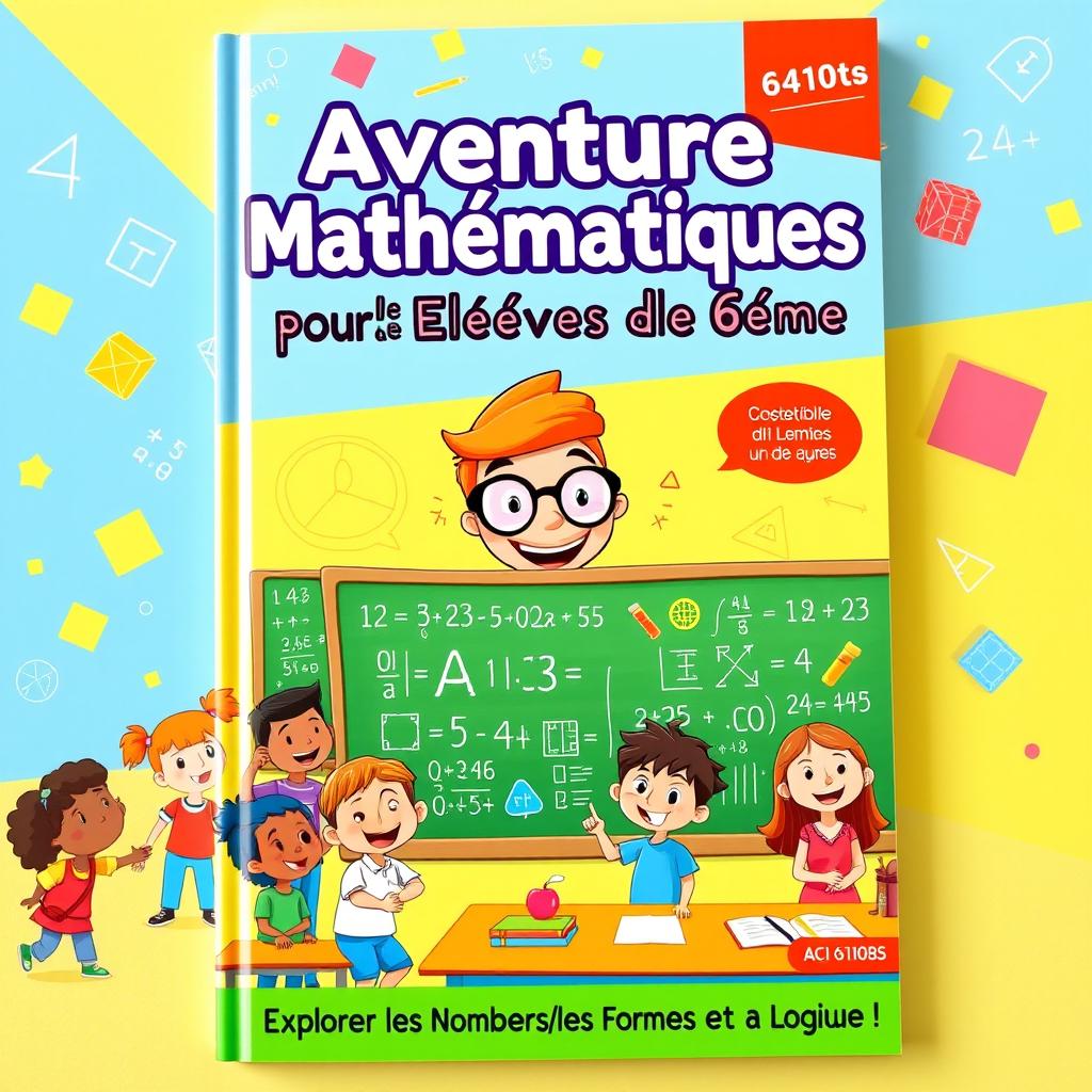 A vibrant and engaging A4 book cover design for a 6th-grade mathematics textbook in French