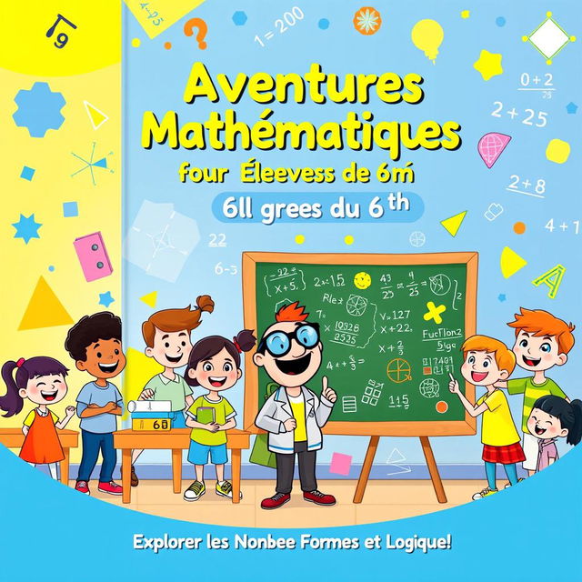 A vibrant and engaging A4 book cover design for a 6th-grade mathematics textbook in French