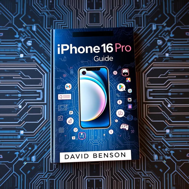 A highly detailed and visually striking cover design for 'iPhone 16 Pro Guide' by David Benson