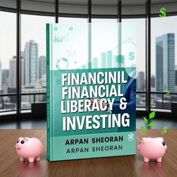 A visually engaging ebook cover for a book on financial literacy and investing, featuring a smartly dressed individual analyzing financial data on a tablet while surrounded by charts, graphs, and dollar signs