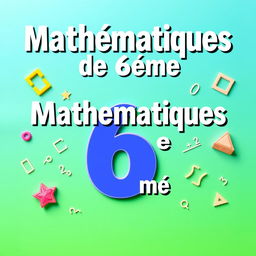 An A4-sized educational poster designed for a 6th-grade mathematics manual in portrait orientation, featuring bold and large text at the top saying 'Mathématiques de 6ème' in prominent letters