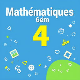 An A4-sized educational poster designed for a 6th-grade mathematics manual in portrait orientation, featuring bold and large text at the top saying 'Mathématiques de 6ème' in prominent letters