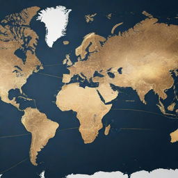 Illustrate a global map, with golden lines interconnecting important cities of different countries, signifying their interdependence.