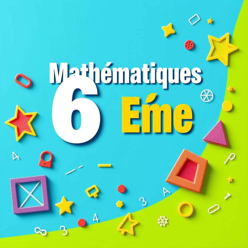 An A4-sized educational poster designed for a 6th-grade mathematics manual in portrait orientation, featuring bold and large text at the top saying 'Mathématiques de 6ème' in prominent letters