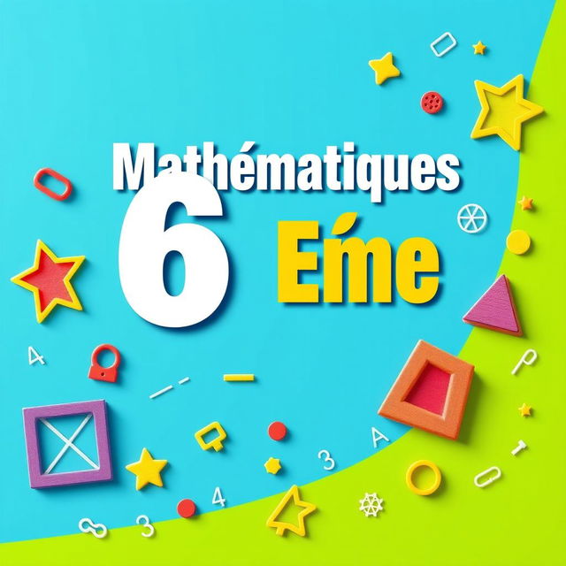 An A4-sized educational poster designed for a 6th-grade mathematics manual in portrait orientation, featuring bold and large text at the top saying 'Mathématiques de 6ème' in prominent letters