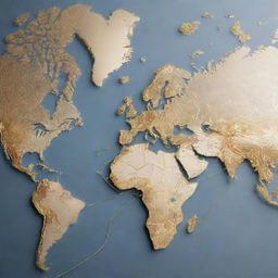 Illustrate a global map, with golden lines interconnecting important cities of different countries, signifying their interdependence.