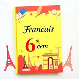 An A4 portrait book cover design for a 6th-grade French textbook, featuring the title 'Français 6ème' prominently displayed in an elegant and readable font