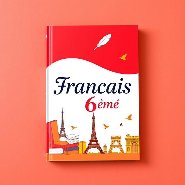 An A4 portrait book cover design for a 6th-grade French textbook, featuring the title 'Français 6ème' prominently displayed in an elegant and readable font