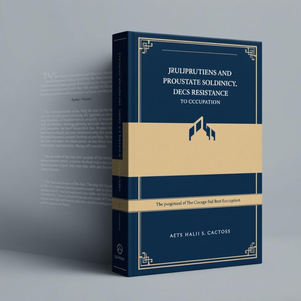 A formal book cover design that embodies the themes of jurisprudential and doctrinal quotes, state sovereignty, law, and resistance to occupation