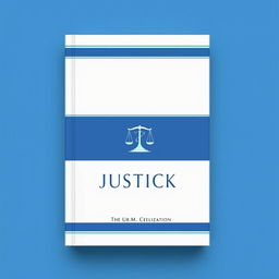 A modern book cover design incorporating a celestial theme of heavenly justice, while maintaining the specified colors of blue, white, and light green