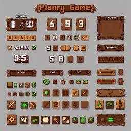 A comprehensive pixel art spritesheet designed for a 2D graphical user interface for a board game