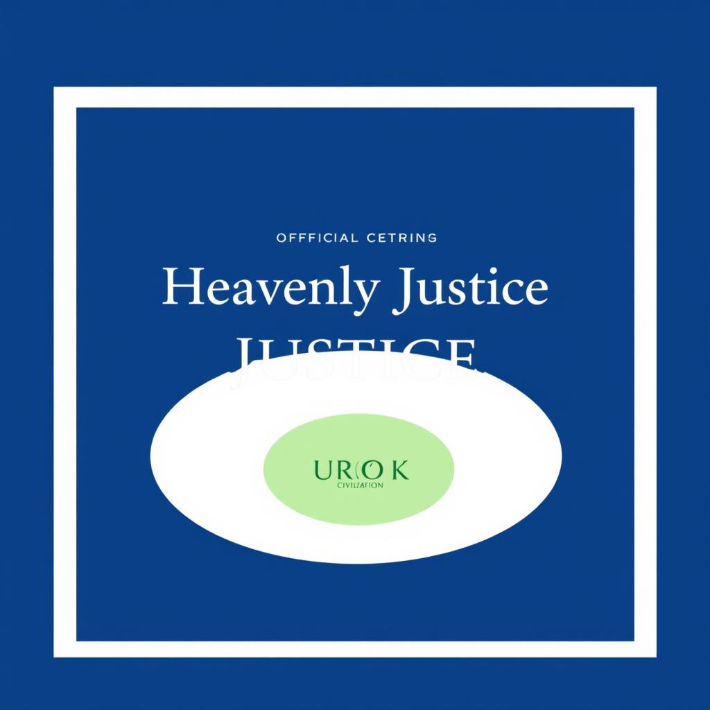 An official book cover design that embodies the theme of heavenly justice, utilizing a color palette of deep blue, crisp white, and soft light green