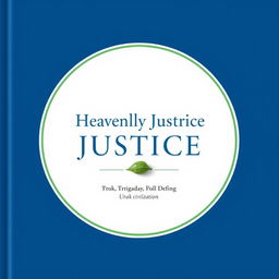 An official book cover design that embodies the theme of heavenly justice, utilizing a color palette of deep blue, crisp white, and soft light green