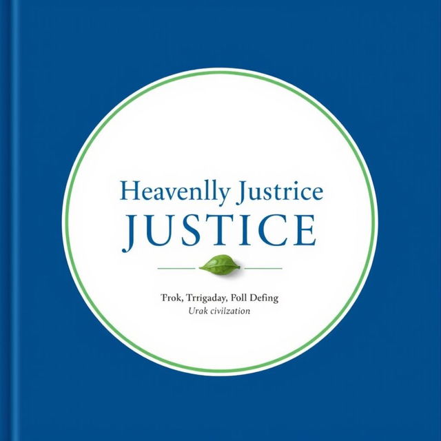 An official book cover design that embodies the theme of heavenly justice, utilizing a color palette of deep blue, crisp white, and soft light green