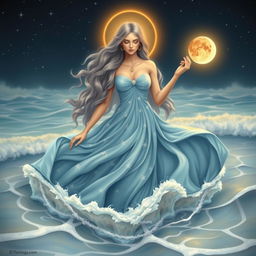 A celestial depiction of the Cancer zodiac goddess, symbolizing emotional sensitivity and nurturing qualities