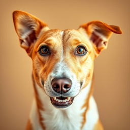 A realistic and expressive portrait of a dog, showcasing its unique features, fur texture, and personality