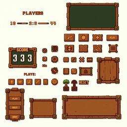 A detailed pixel art spritesheet designed for a 2D graphical user interface for a board game