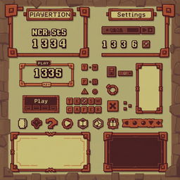 A detailed pixel art spritesheet designed for a 2D graphical user interface for a board game