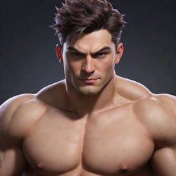 Create a detailed portrait of Sett from the video game 'League of Legends', emphasizing his formidable physique and charismatic appearance.