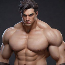 Create a detailed portrait of Sett from the video game 'League of Legends', emphasizing his formidable physique and charismatic appearance.